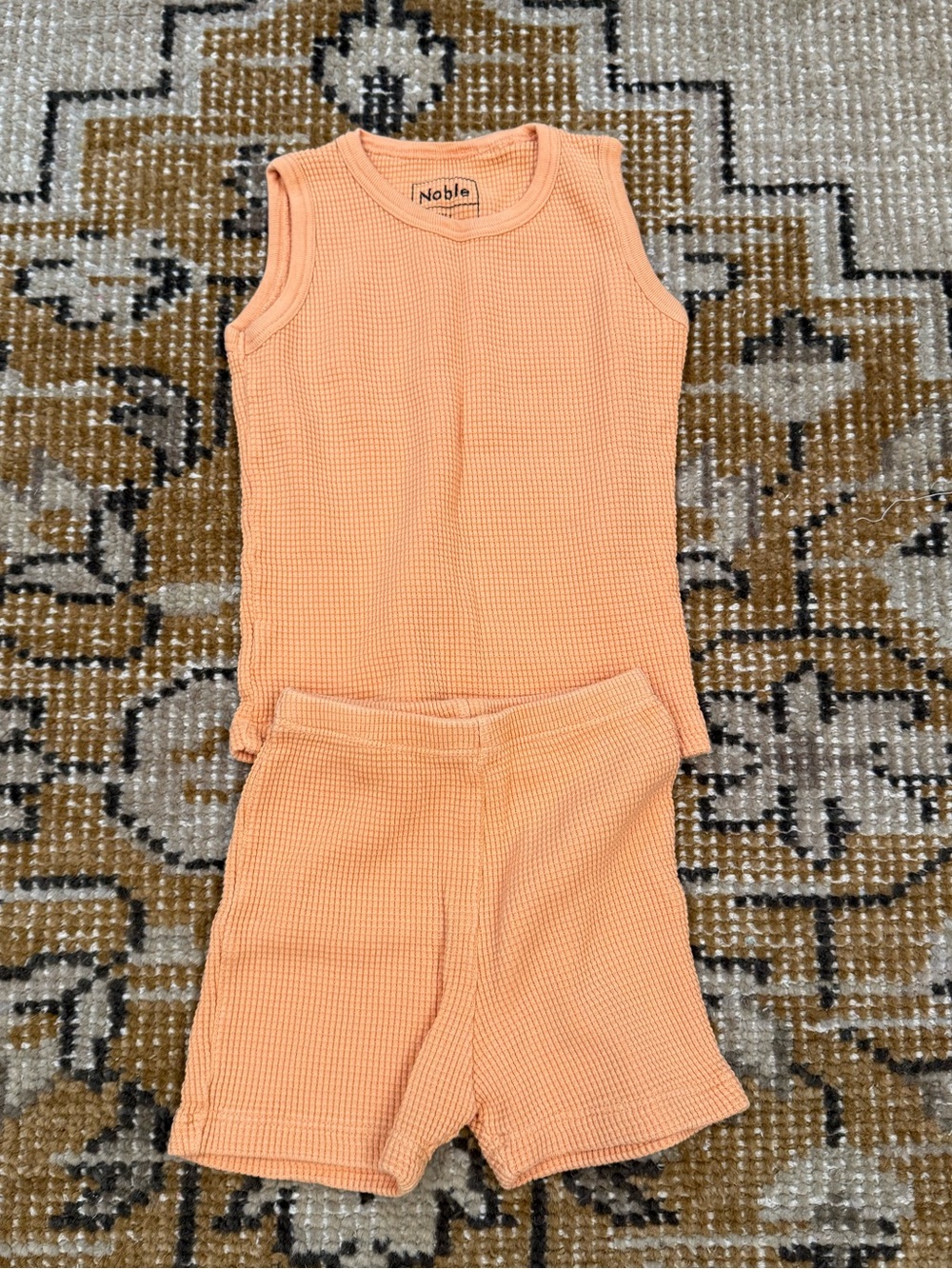 Noble Peach Waffle Knit Tank & Shorts Set 3T